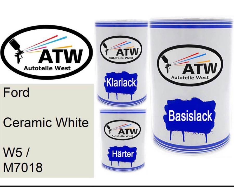 Ford, Ceramic White, W5 / M7018: 500ml Lackdose + 500ml Klarlack + 250ml Härter - Set, von ATW Autoteile West.